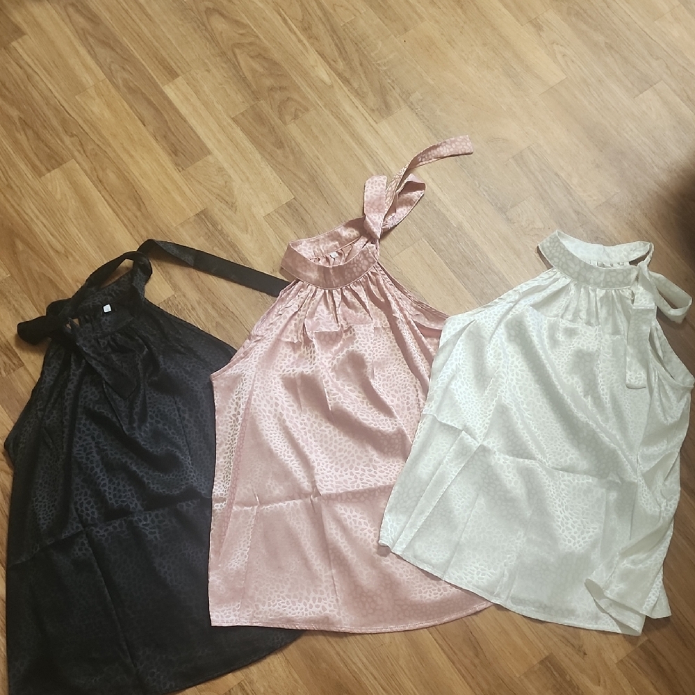 Elegant Women's Satin Tank Tops - Black, Pink, and White